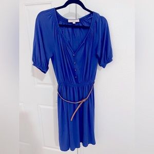 Loft Blue Peasant 3/4 Sleeve Belted Dress. Size 2